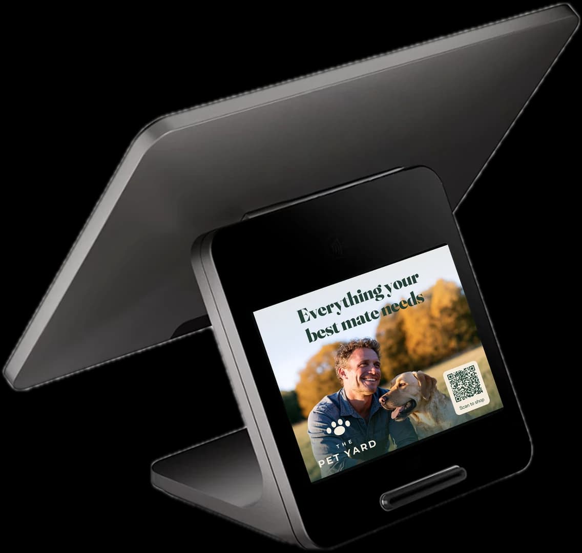 An example full-screen brand ad on a customer-facing countertop payment display.
